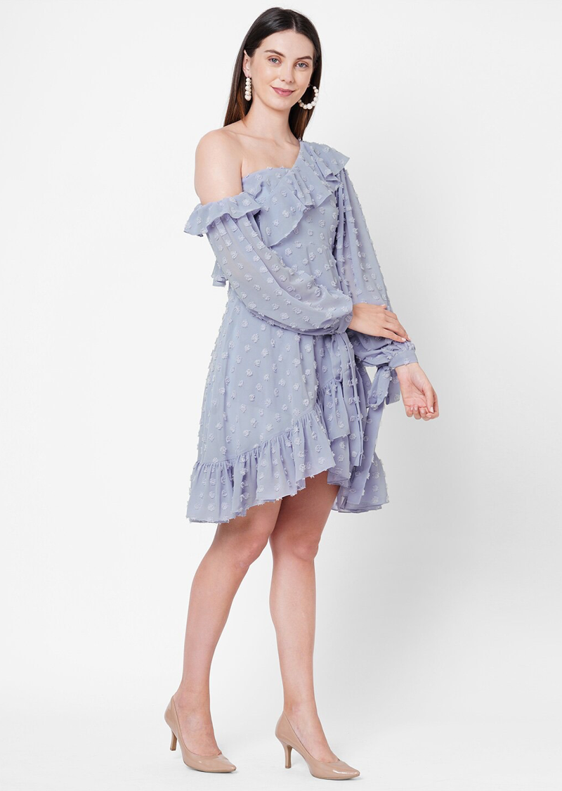 *Lavender Striped Georgette A-Line Dress